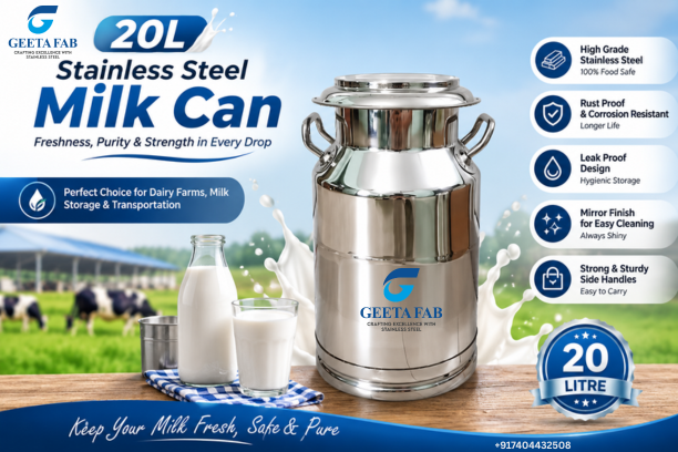 20L Stainless Steel Milk Can Manufacturer in India Premium Quality by Geeta Fab 20L Stainless Steel Milk Can Manufacturer